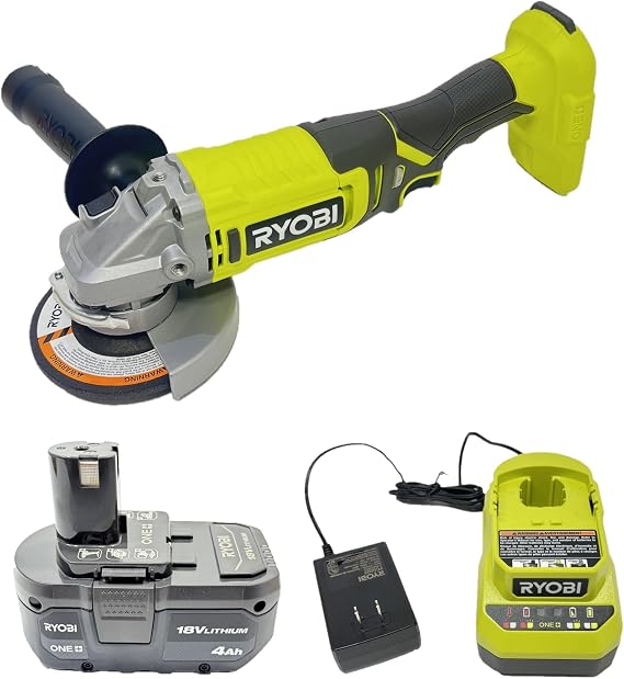 RYOBI ONEAND 18V Cordless 4-1/2 in. Angle Grinder KIT with 4.0 AH Battery and Charger PCL