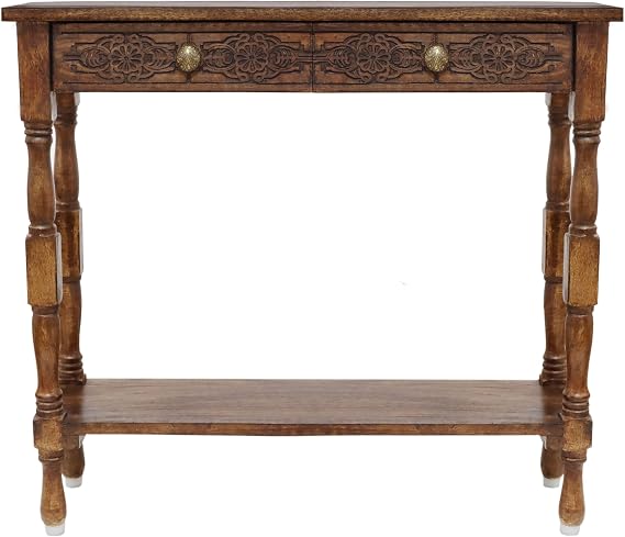 COTTON CRAFT Solid Wood Console Table - Hand Carved Accent Sofa Table