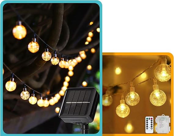 Metaku 33ft 80LED Globe String Lights Battery Operated + 23ft 50 LED Solar Outdoor String Lights 8 Modes Waterproof Indoor Outdoor Decorative Globe Lights for Patio Garden Gazebo Bistro Balcony