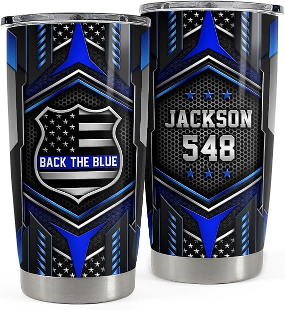 SANDJEST Personalized Police Tumbler - 20oz & 30oz Insulated Tumblers with Lid - Coffee Travel Mug Cup - Police Officer Gifts for Men & Women