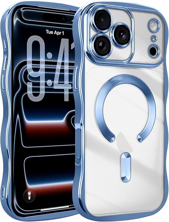 Magnetic for iPhone 17 Pro Case Curly Camera Protector, Blue