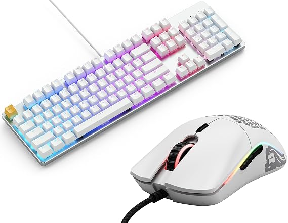 GLORIOUS Gaming Keyboard and Mouse Combo GMMK 100% Backlit RGB Full Size Mechanical Keyboard + Model O Minus Wired Gaming RGB Matte White Mouse (Bundle)