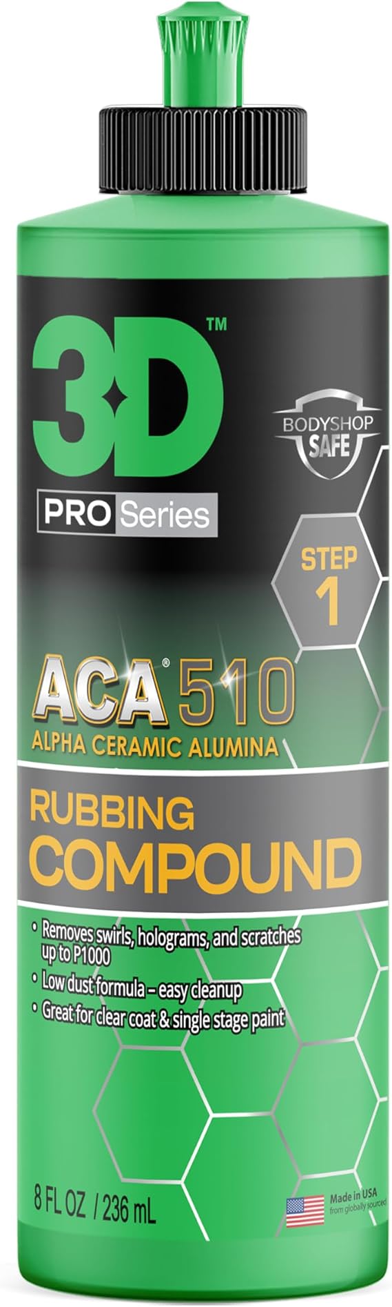 3D ACA 510 Rubbing Compound Fast-Cutting Paint Correction Compound with Alpha Ceramic Alumina | Body Shop Safe, Low Dust, Silicone-Free, Made in USA - 8 oz