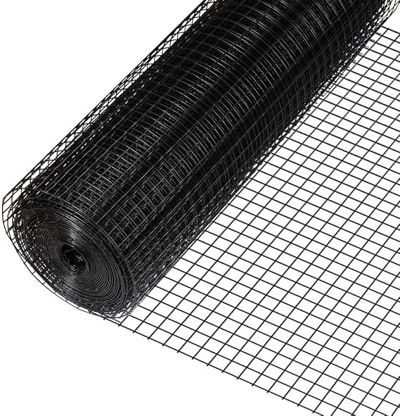 Fencer Wire Hardware Cloth with 1-Inch Grid, 16 Gauge Black Vinyl Coated Welded Fence Mesh Roll for Home and Garden Fence and Pet Enclosures Protect (24 Inch x 50 ft.)