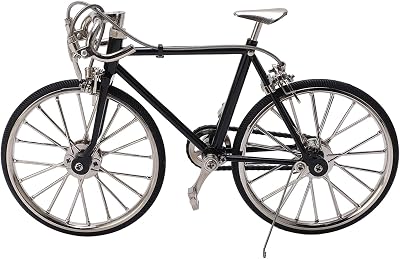 Cyrank Metal Bike Model, Bicycle Model Ornament Miniature Finger Bike Alloy Bicycle Model Bike Sculpture Figurine for Tabletop Bookshelf Office Decor 4.7x7.7in