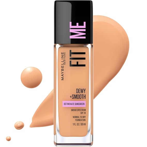 Maybelline Fit Me Dewy + Smooth Liquid Foundation Makeup, Sun Beige, 1 Count (Packaging May Vary)