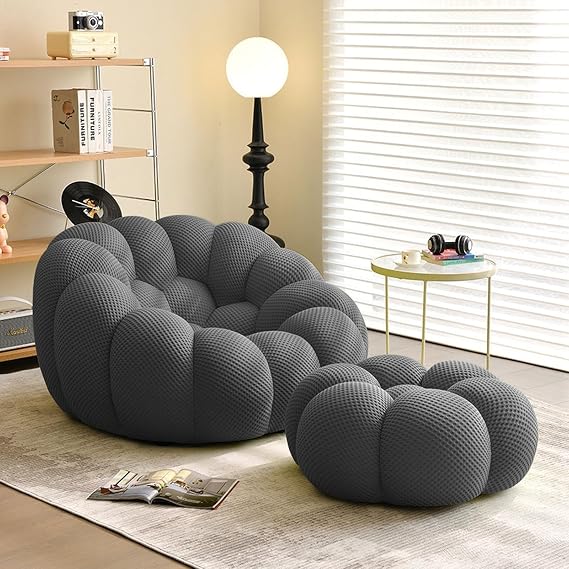 Lazy Sofa Ultra Comfy Fireside Sofa Chair Upholstered Bubble Single Floor Sofa 3D Honeycomb Shape Bubble Sofa Curved Couch for Living Room Office(Color:Grey), 20240526