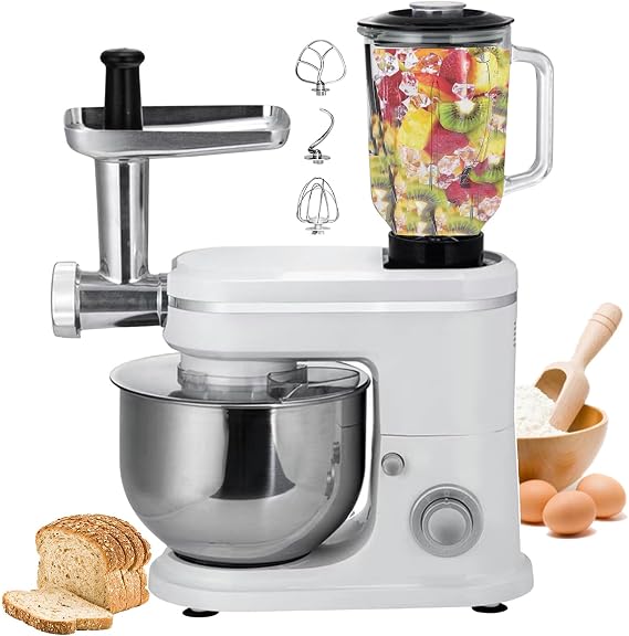 Electric Blender with 3 in 1 Mincer Base | Kitchen Machine Blender & Meat Mincer | 8 Speed Adjustment | with Meat Grinder/Stir Stick/Kneading Stick,White