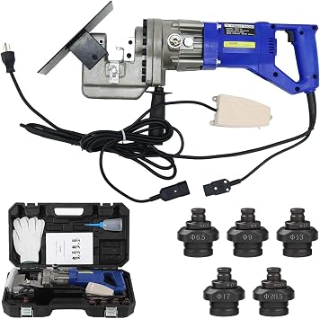 Electric Hydraulic Hole Punch, 1300W Metal Sheet Hole Puncher, Heavy Duty Hole Digger Punching Machine with 5 Dies for Steel Iron Aluminum Copper Plate