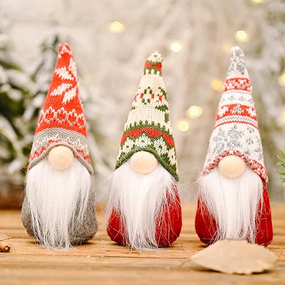 SUOXU 3 Pcs Christmas Decorations Gnomes Plush Santa,Gonk Dwarf Elf Figurines Outdoor Indoor Window Table Xmas Ornaments Party Decor Merry Holiday Supplies Plush Doll Gift