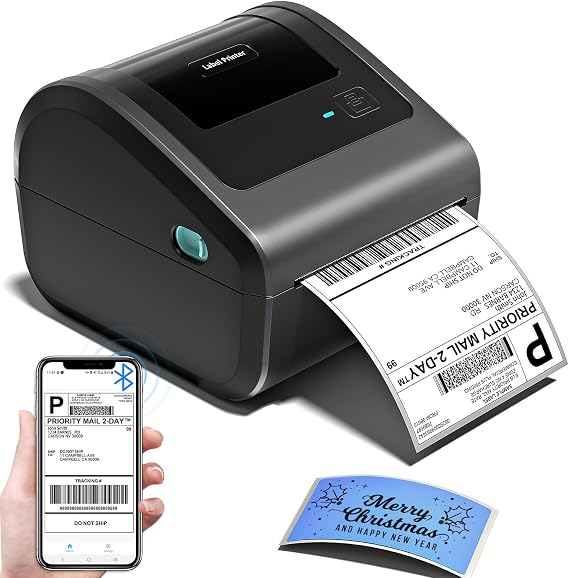 Bluetooth Shipping Label Printer with Built-in Label Bin
