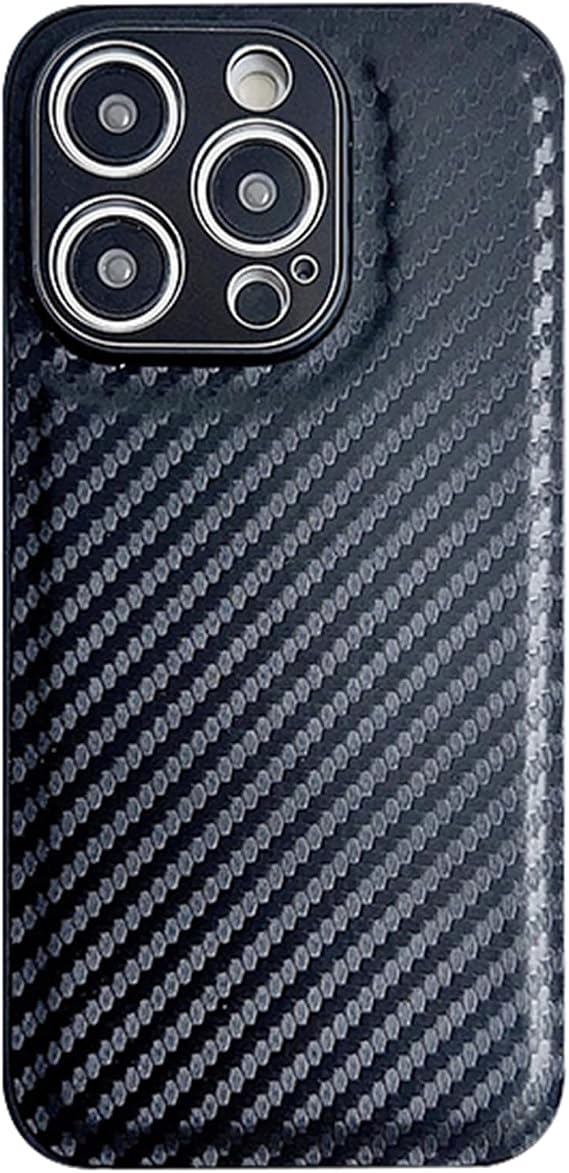 Thin Case for iPhone 16,Carbon Fibre Pattern Mobile Phone Case with Metal Lens Protection,Scratch-Resistant Mobile Phone Case,Black,16