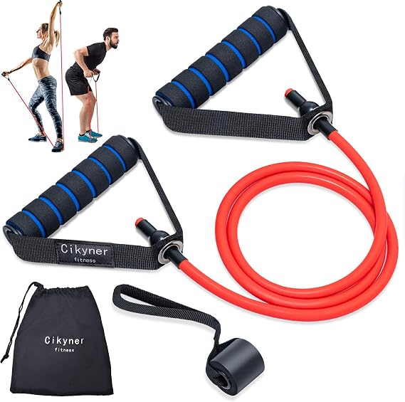 Cikyner Resistance Tube with Handles, Single Exercise Band with Carring Bag