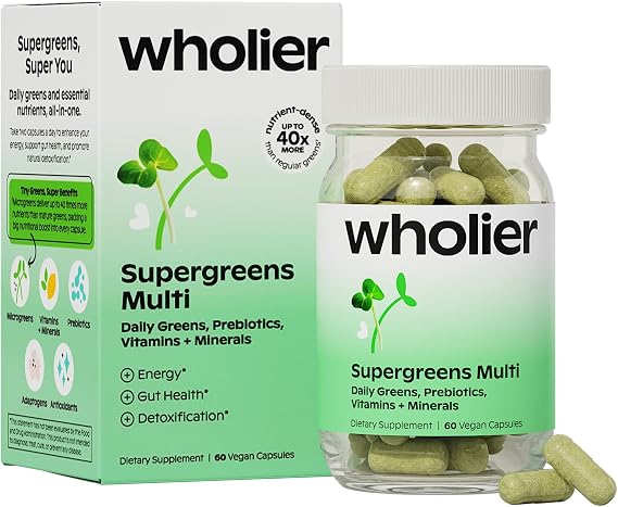 wholier Supergreens Capsules, Organic Greens & Prebiotics, 60 Capsules