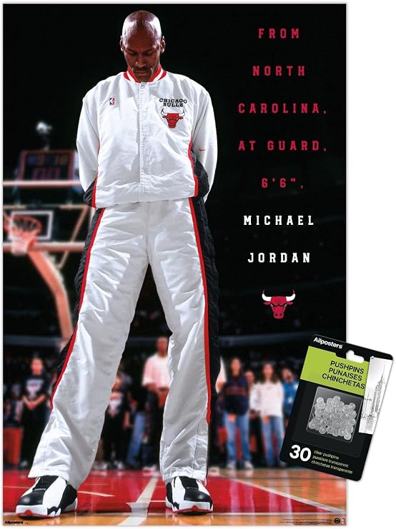 Michael Jordan - Chicago Bulls Introduction Wall Poster with Push Pins, 22.4L" x 14.7W", Premium Poster & Push Pin Bundle