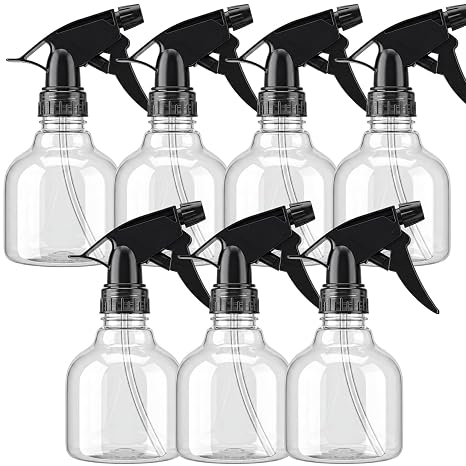 SUPERLELE Spray Bottles 7pcs 8oz Empty Plastic Spray Bottle with Adjustable Nozzle for Hair and Cleaning Solutions Includes Funnel and Labels | Clear Plastic, Adjustable Nozzles, Funnel and 7 Name Labels, for Hair Care Cleaning Plants and Household Liquids