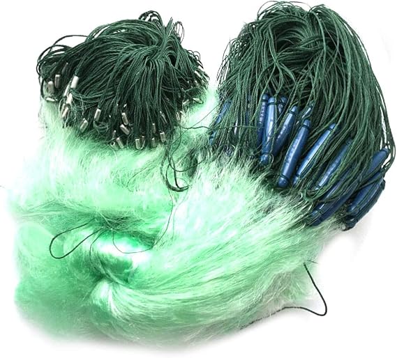 Running Water Nylon 3 Layer Monofilament Gill Netting, PVC Floats and Hollow Weights, Soft Green Large Fishing Gill Net, 8m - 30m High, 130m Length, 2.4-6.7 Inch Full Mesh Hole Size