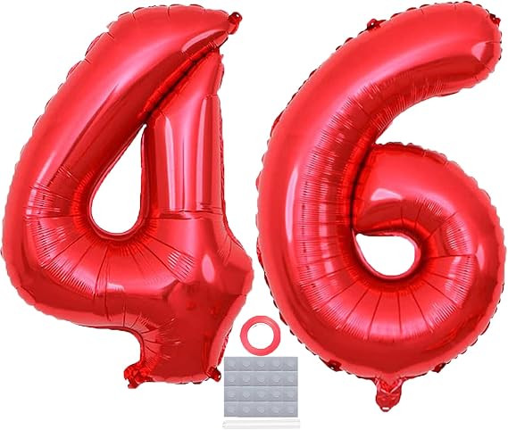 Red 46 Number Balloons 40 inch Jumbo Foil Balloons Prom Balloon for man woman 46th Birthday Party Decoration 46 Wedding Anniversary Photos Props Supplies