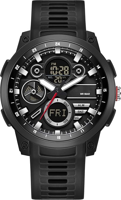 Men's Military Digital Watch Analog Quartz Waterproof Watches Sport Tactical Outdoor Electronic Multifunctional Wristwatch with Luminous Stopwatch Countdown Alarms Big Face Relojes para Hombres