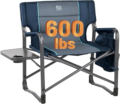 Timber Ridge XXL Upgraded Oversized Directors Chairs with Foldable Side Table, Detachable Side Pocket, Heavy Duty Folding Camping Chair up to 600 Lbs Weight Capacity Gray Ideal Gift