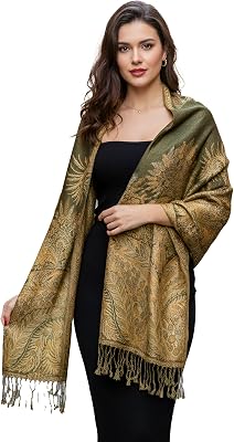 SERENITA Pashmina Scarf for Women Large Cashmere feel Big Paisley Rave Shawl Wraps, Soft Scarves Travel Accessories