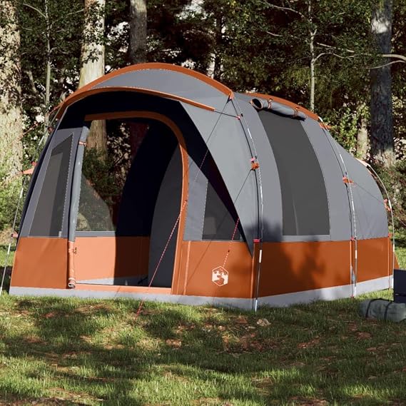 ZEYUAN Camping Tent Tunnel 3-Person Grey and Orange Waterproof,Waterproof Family Tent With Bedroom,Lightweight Dome Tent For Outdoor Garden Backpacking Hiking