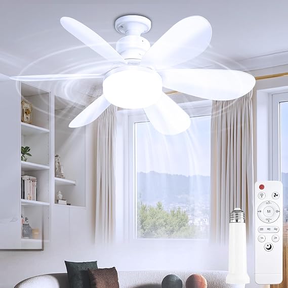 ZAIYW 50CM Ceiling Fans with Lights and Remote | E27 LED Ceiling Fan Light with 6 Blades,Timer,Dimmable,3 Colors 3000K-6500K,3 Speeds, 40W Fan Light for Bedroom Living Room [Energy Class C]