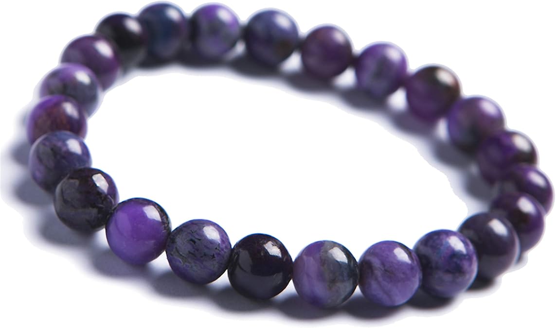 8mm Genuine Natural Purple Sugilite Gemstone Crystal Stretch Round Bead Bracelet Certificate AAAAA