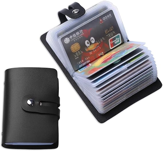 Credit Card Holder and Business Card Organizer, Pocket Credit Card Wallet for Women, Slim Business Card Holder for Storage Credit Cards or Business Cards, 26 Slots, with RFID Blocking (Black)
