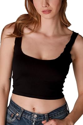 NIKIBIKI Women Seamless Lettuce Edge Crop Top, Made in U.S.A, One Size