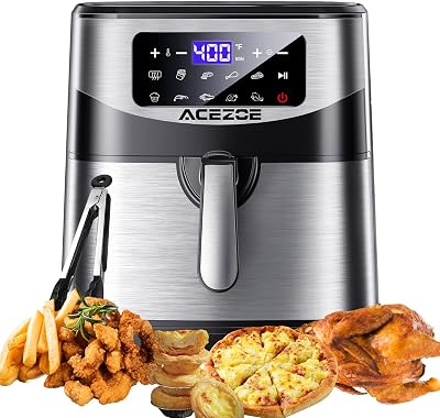 7.4QT Stainless Steel Air Fryer, Powerful 1700W, 9 Preset Cooking Programs, LED Touch Screen, Non-Stick Coating, 43 Recipes, Easy to Clean, Auto Shut-Off