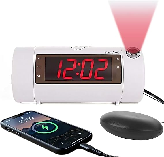 Sonic Blast Bluetooth Speaker Projection Alarm Clock with Bed Shaker