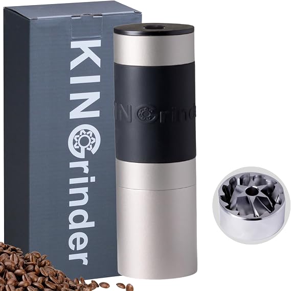 Silver KINGrinder K1 Coffee Grinder, 140 Levels Internal Grain Adjustment, Conical Metal Blade for Superior Uniformity, Maximum Capacity 0.7 - 0.9 oz 20 - 25 g