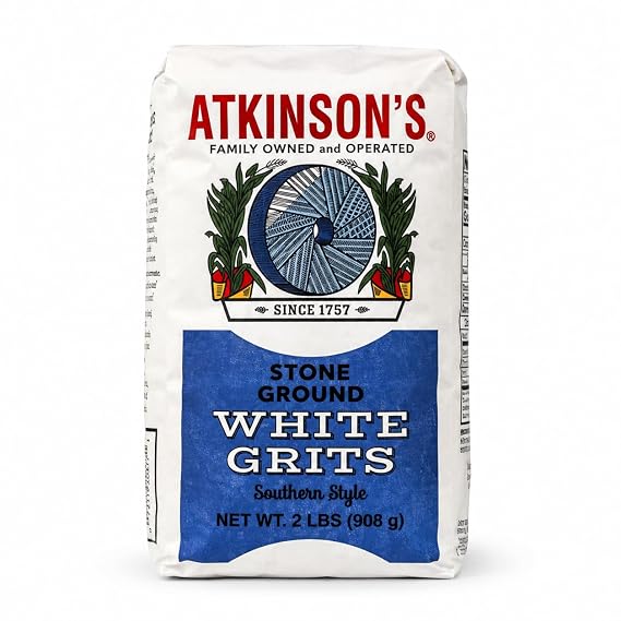 Atkinson Milling Stone Ground White Grits, Southern Corn Porridge, 2 LB Bag