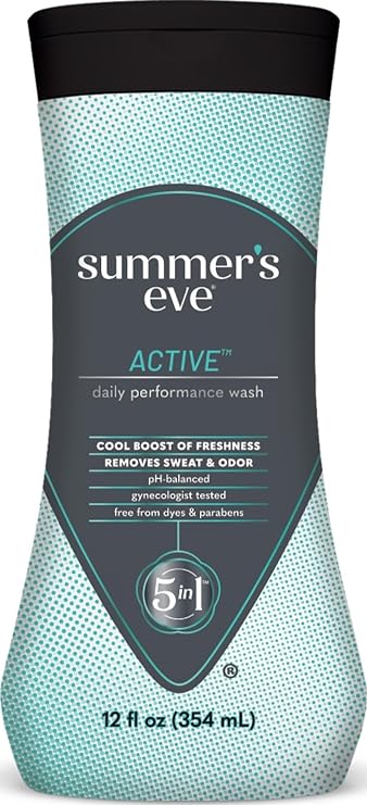 Summer's Eve Active Daily Performance Feminine Wash, pH-Balanced Body Wash for Women, Removes Vaginal Odor with Scents of Eucalyptus & Peppermint, 12 Fl Oz