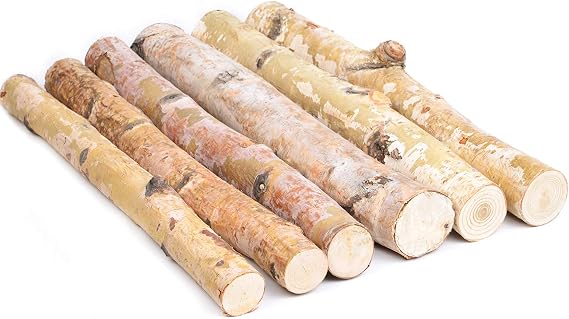 6 Pack Small Birch Logs for Fireplace Unfinished Wood Crafts DIY Home Decorative Burning(Logs:1.6"-2.4" Dia. x 16" Long)