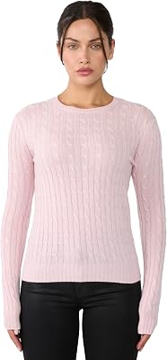 JENNIE LIU Womens 100% Cashmere Cable-Knit Long Sleeve Pullover Crew Neck Sweater