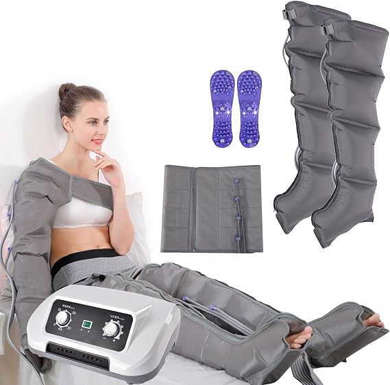 Pressotherapy Air Compression Leg Massager, Lymphatic Drainage Compression Boots Recovery System, Sequential Compression for Circulation Improvement and Fast Recovery (4 Chambers 2 Legs+1 Waist)