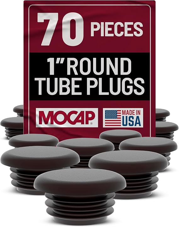 MOCAP Plastic Plugs for Round Tubes 1.000" (1"), Tube Wall: .035-.083" (20-14ga), LDPE Round Tubing Plug for Outdoor Furniture, Fence Post, Table & Chair Legs End Plugs Flat, Black 70 Pieces