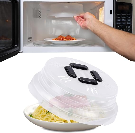 HOVER COVER Magnetic Microwave Splatter Cover - 10-Inch Collapsible - Black | BPA-Free Lid, Vented Plate Guard with Steam Vents, Anti-Splash Microwave Lid, Dishwasher Safe, Space-Saving Magnetic Storage