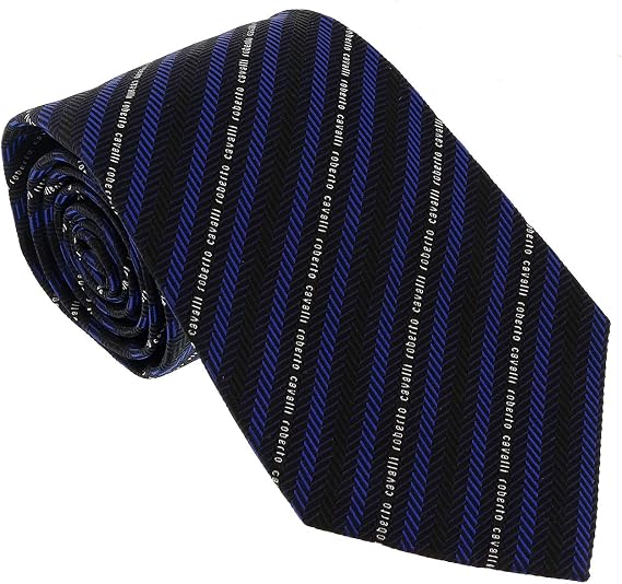 ROBERTO CAVALLI ESZ040 04517 Royal Blue Regimental Stripe Herringbone Tie for Mens