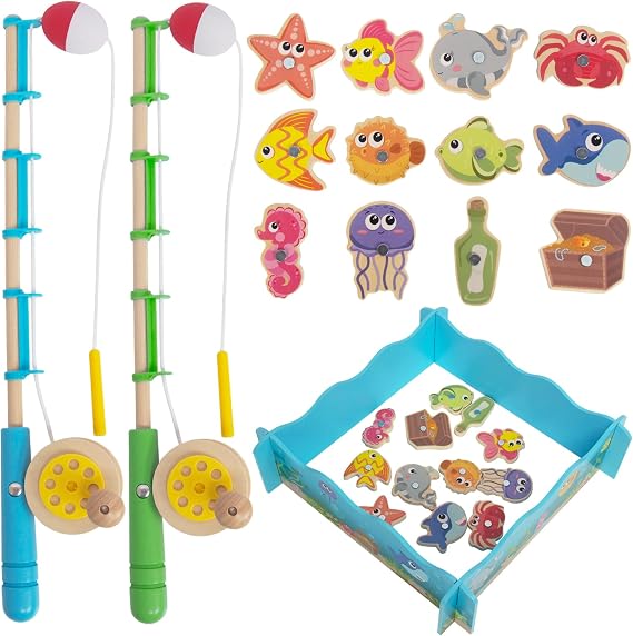 Montessori Toddler Fishing Game,Kids Wooden Magnetic Fishing Toy