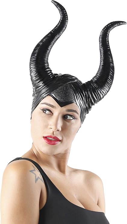 cuteDIY Horns Costume Black Headpiece Women Cosplay Halloween Adult Headband Accessories