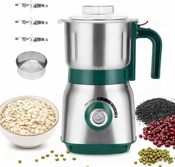 Electric Spice and Coffee Grinder, 500W Herb Nut Grinder Kitchen with Stainless Steel Blades and Filter Screen, 3 Speed Adjustment for Grind Chinese Medicine Seasoning Coffee Bean Powder