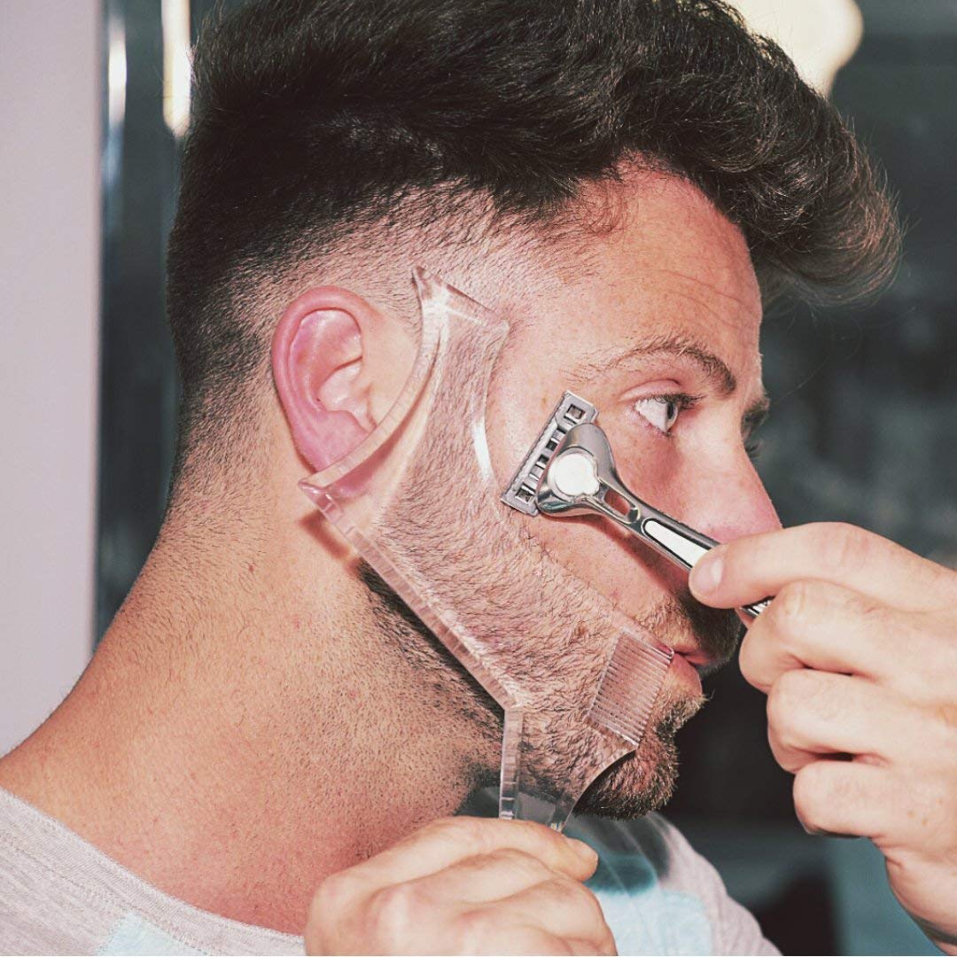 Beard Shaping Styling and Haircut Tools for Men - Perfect for Hairline Line-up, Edging - StencilTemplate for Trimming, Mustache, Goatee, Neckline, Great Gift