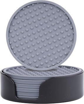 6 Pack Drink Coasters with Holder, Silicone Cup Mat for Hot or Cold Drinks, Non-Slip, Non-Stick