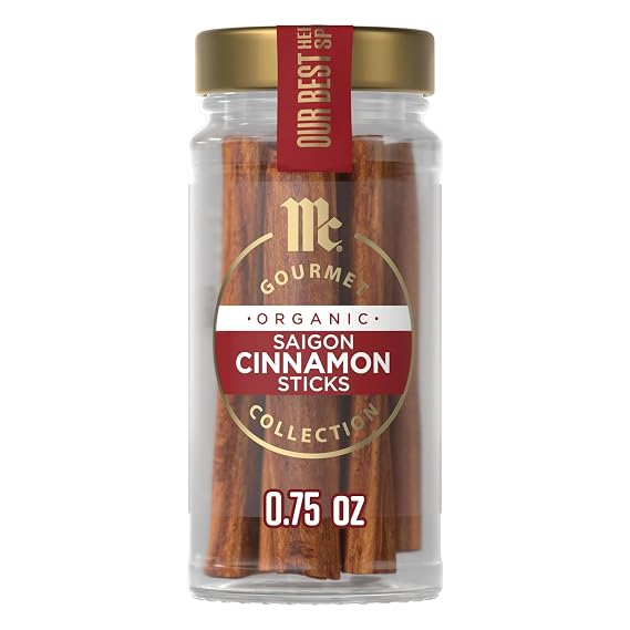 McCormick Gourmet Collection Saigon Cinnamon Sticks, Organic, Non GMO, Our Best Herbs & Spices, Rich Taste, Spicy Aroma, Stirrers for Hot Cocoa & Cider, For Dessert & Curry, 0.75 oz