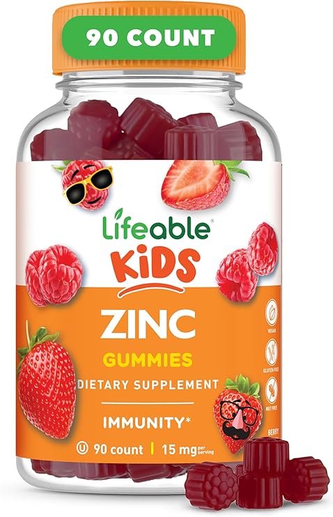 Lifeable Zinc Gummies for Kids | 15mg | Great Tasting Kids Zinc Supplements | Vegetarian Zinc Vitamins | for Healthy Skin and Immune Support for Children | 90 Gummies