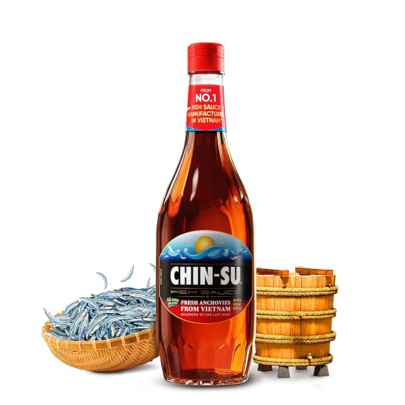 Chin-Su Fish Sauce, Premium Vietnamese Fish Sauce, Fresh Anchovies Salted On Boat, One-Year Aged Anchovy Sauce, Gluten Free 24.3 Oz Bottle
