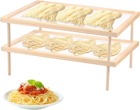 Stackable Pasta Dryer Rack, Herb Drying Rack with Breathable Grid Design, Multifunctional Spaghetti Stand Food Drying Accessories for Home Kitchen (Double Layer)